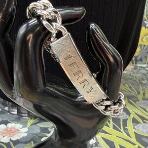 ⭐️Vintage Speidel Mens ID Bracelet Sterling Top Stainless Curb Chain Terry